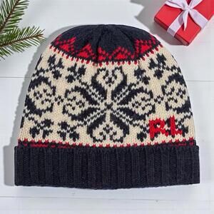 POLO Ralph Lauren Chunky Knit Wool Blend Fair Isle Nordic “RL” Beanie OS NWT